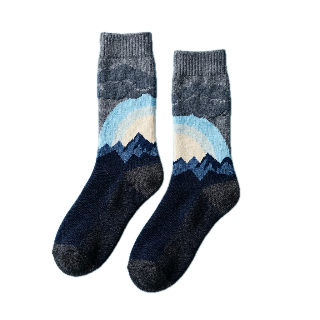 Chinook Arch socks: a band of clear sky over the mountains