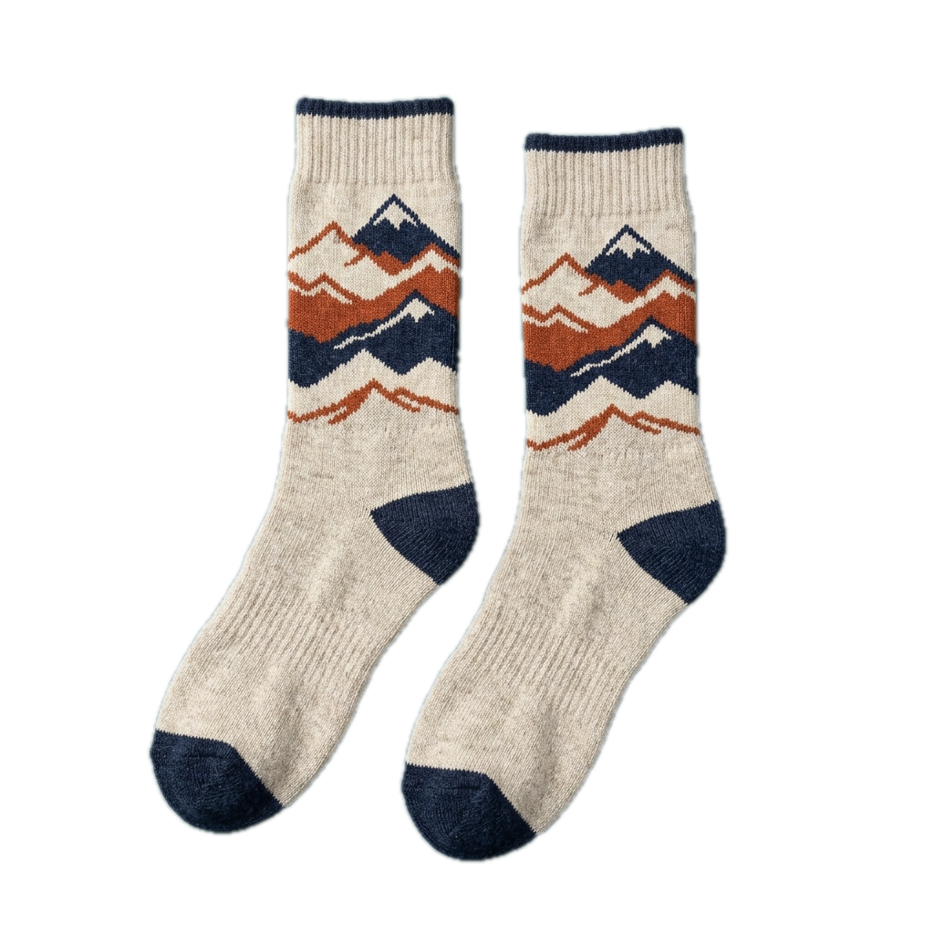 Three Sisters socks: layered blue ridgelines