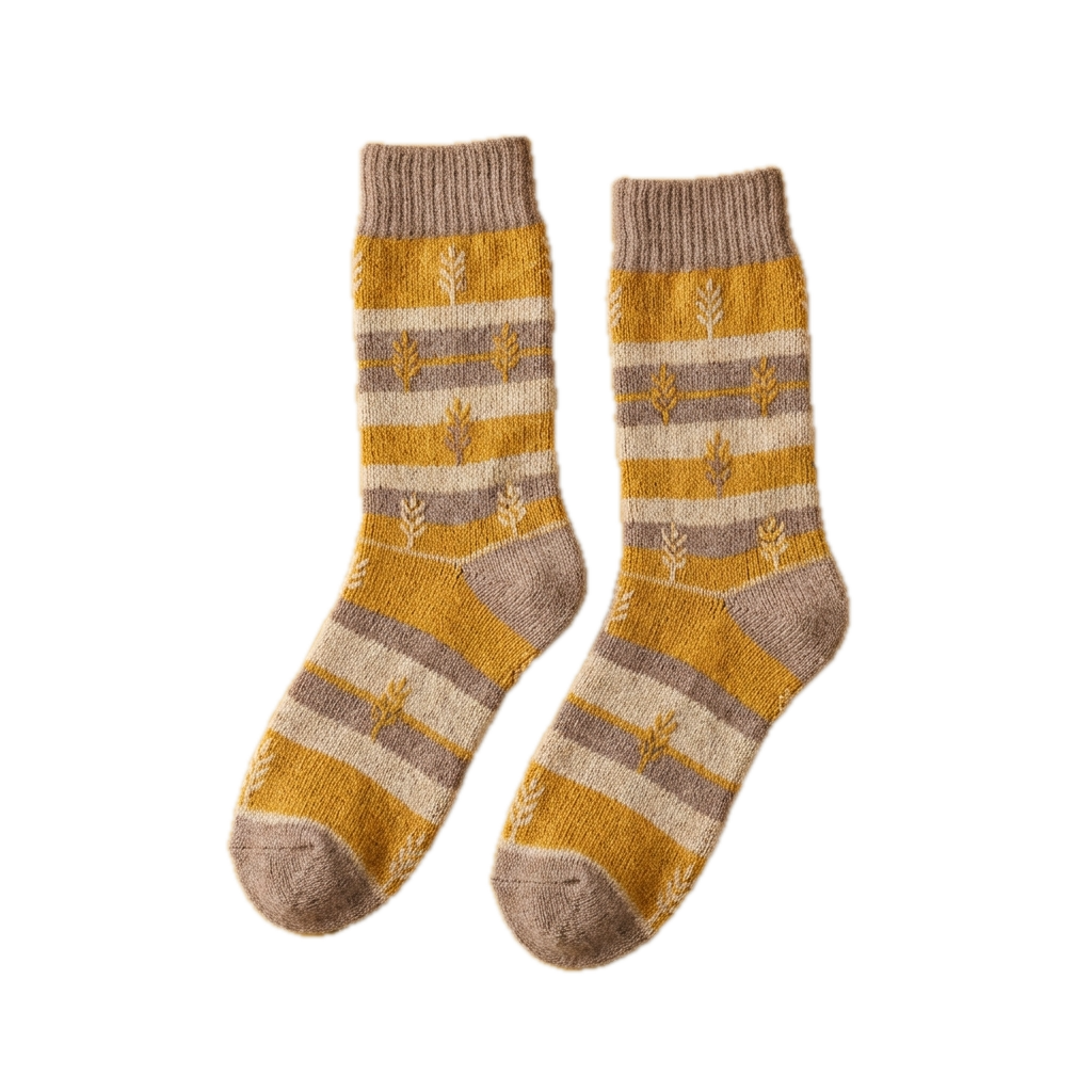 Wheat Field socks: gold prairie stripes and stalks